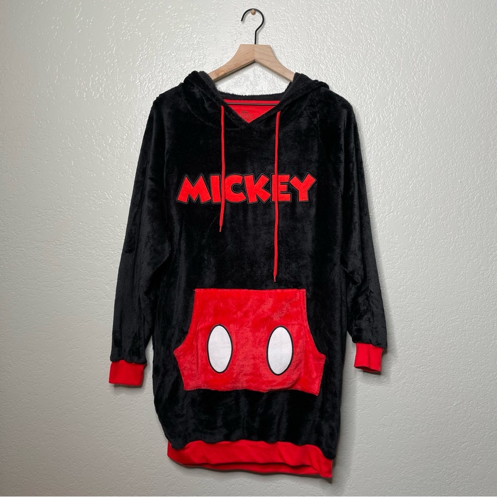 NWT Disney Women's Mickey Mouse Sleep Lounger Black and Red Fleece Hoodie - Picture 3 of 15